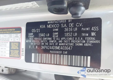 2021 Kia Rio S из США, поврежденный, VIN 3KPA24AD8ME403647